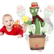 Xmas Electric Dancing Cactus for Baby Soft Plush Wriggle Talking Cactus That Repeats What You Say Creative Christmas Toy with Singing+Dancing+Recording+LED Light(60 English Songs)