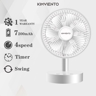 Kimviento 7200mAh USB Desk Fan 7 Speed Adjustable 720° Rotatable Desktop Table Fan with Strong Wind Quiet Operation Kipas USB Oscillating Fan For Outdoor Home School