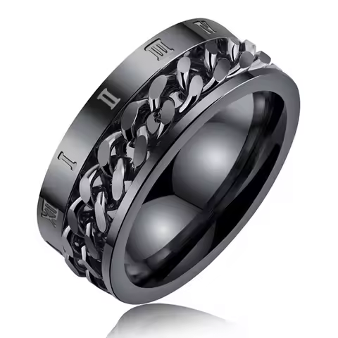 Stainless Steel Rings with Roman Numerals for Men, Rotating Anxiety Black Rings, Anti Allergy Decomp