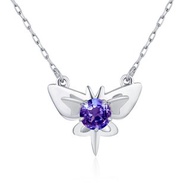 蝴蝶坦桑石項鍊-立體疊戴墜飾-簡約14k白金吊墜-12月生日石