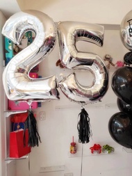 2pcs Large 40inch Number 25 Balloons Silver Confetti Set 25th Birthday Party Decoration Anniversary 