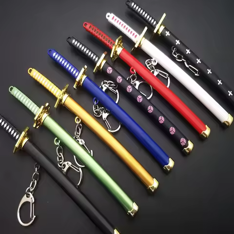 Anime One Piece Keychain Roronoa Zoro Samurai Sword Metal Bag Key Pendant Scabbard Keyring Katana Bu