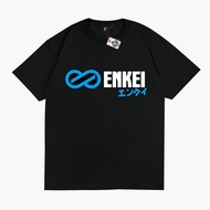KARIMAKE Unisex Distro T-Shirt with ENKEI WHEELS Rim Image, Japanese Font Logo