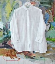 TIMBEE LO 白色全棉暗織花 不規則剪裁恤衫外套 BOY FRIEND SHIRT