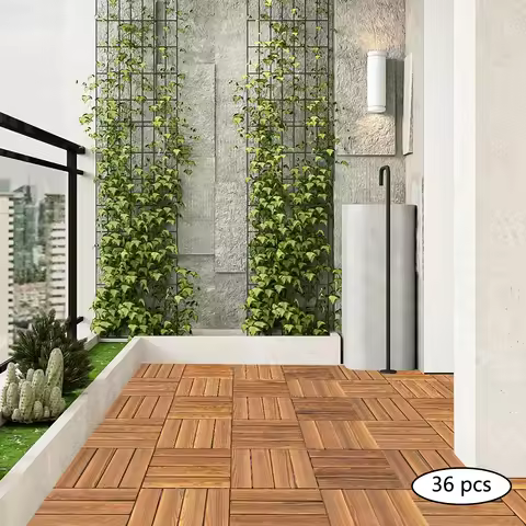 36pcs 12''x12'' Brown Hardwood Interlocking Patio Deck Tiles Outdoor/Indoor Wood Interlocking Floori