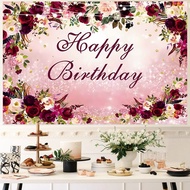 100*150cm Flower Theme Backdrop Happy Birthday Banner Durable Polyester Photobooth Backdop 18th 21st