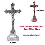 Catholic Sitting Cross Fiber Benedict 25cm - Catholic Cross Spiritual Display Benedict Cross