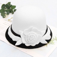 Mũ Tròn Bằng Lông Cừu Màu Đen Và Trắng Cho Nữ Mũ Đi Biển Phong Cách Anh Cổ Điển Mũ Đi Chơi Mùa Thu Đ