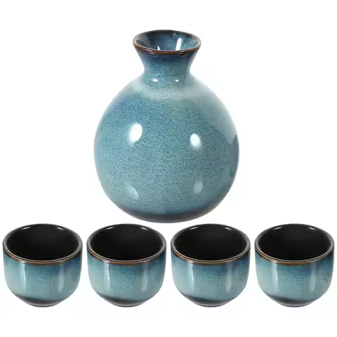 1 Set Japanese Sake Pot and Cups Set Frosted Ceramic Vintage Style Simple Wine Storage Containers fo