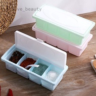 DB 4-Compartment Spice Box Plastic Kitchen Divider Spice Jar With Spoon