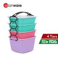 Elianware 2/3/4 Layer Tier Microwaveable BPA Free Square Tiffin Food Carrier Lunch Box with Cariolie