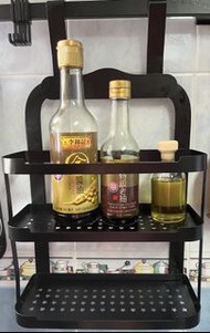 廚房收納架 調味料架 黑色 掛鉤 掛架 雙層