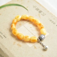 【蜜果】Amber天然琥珀大尺寸蜜蠟隨形珠帶原皮925銀清新文藝手串
