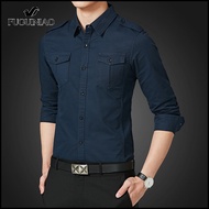 Fuguiniao New 100% Cotton Military Shirt With Epaulette Men Long Sleeve Breathable Casual Shirts Man