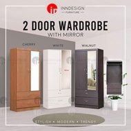 [LOCAL SELLER] [READY STOCK WITH BIGGER SIZE] Jenny II 2 Open Door Wardrobe with Mirror (Cherry/Walnut)