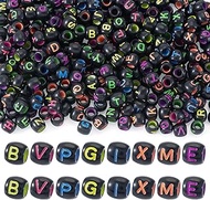 FASHEWELRY 300Pcs 9mm Black Letter Beads Random Alphabet Letter A-Z Letters Beads Opaque Acrylic Ron