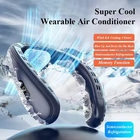 New Portable Neck Fan 5200mAh Neck Air Conditioner Rechargeable Semiconductor Cooling Fan Outdoor Pe