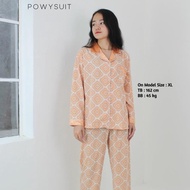 Yx42 Orange Pattern Piyama Satin Powysuit Korea Baju Tidur Wanita