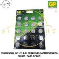 GP LITHIUM COIN CELLS BATTERY CR2025 / DL2025 ( CARD OF 20'S )