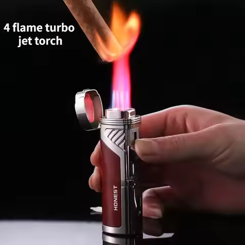 Four Fire Gas Lighters Metal Cigar Cutters Butane Jet Turbo Torch Lighters Windshield Smoke Cigar Ac