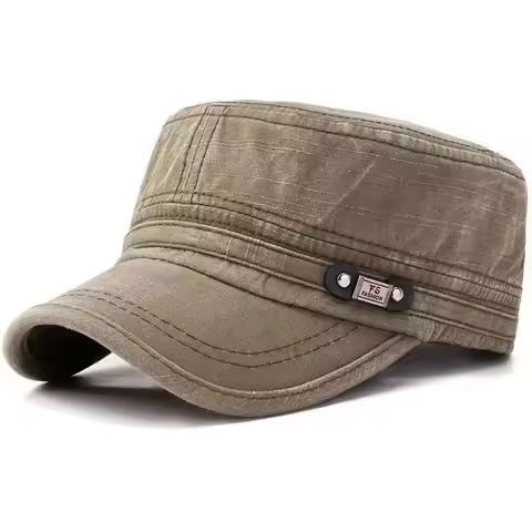 Washed Cotton Flat Top Military Cap Adjustable Outdoor Fisherman Caps Women Men Cadet Army Cap Retro