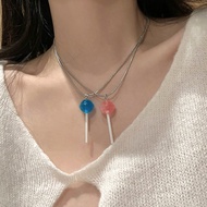 Creative ins Lollipop Necklace Female Student Cute Candy Color Crystal Pendant Douyin Kuaishou Same Style Clavicle Chain Girl Necklace iu Cute Jewelry Wear Matching Accessories Gift Jewelry