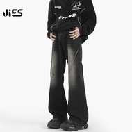 Jies Unisex Retro Slightly Flared Wide Leg Slim Jeans - Black Gray D666