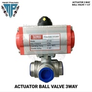 Actuator Ball Valve 3 Way Type L Port Double Acting Size 1 1/2 Inch 