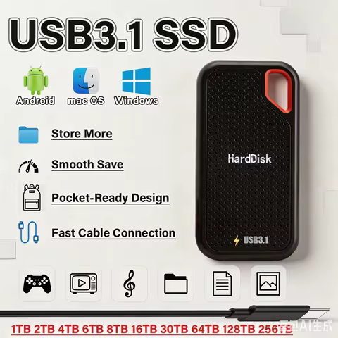 Broad Storage 64TB USB3.1 Solid State External Drive 16TB 30TB Wide System Compatibility For PC Stud