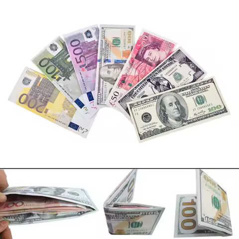 1pc Canvas Creative Wallet Chic Unisex Mens Womens Currency Notes Pattern Pound Dollar Euro Purse Co
