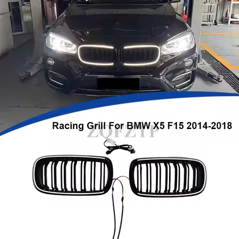 For BMW X5 F15 2014-2018 Front Grille with LED Light Luminous Racing Grills Glossy Black Racing Gril