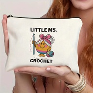 TEMU Little Ms. Crochet Cosmetic Bag - Funny Crochet-themed Design, Lightweight & Washable Durable F