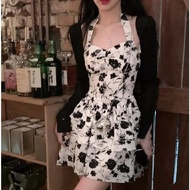 Sweet And Spicy Style Backless Floral Print Halter Neck Dress Set Women Summer Thin Outerwear Sun Pr