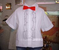 【貝兒童鋪】經典男童短袖白襯衫(附領結,蕾絲片) 小花童 演講比賽 畢業 正式場合必備