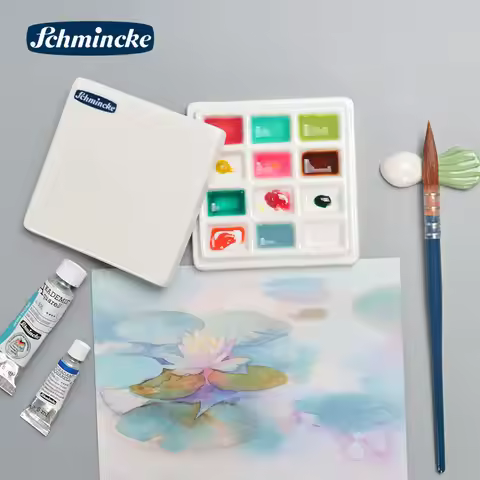 German Schmincke Professional 12 Grid Ceramic Color Palette, Ceramic Cover, Use for Acrylic, Waterco