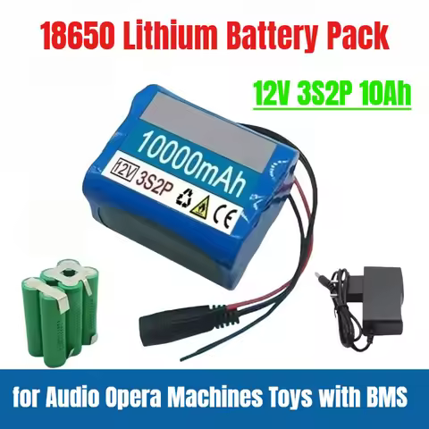12V 3S2P 10Ah 18650 Lithium Battery Pack for Audio Opera Machines Toys with BMS