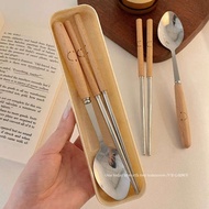 sudu garfu set set sudu garfu Sumpit silinder senyum comel, sudu, garpu, set pinggan mangkuk, pemega