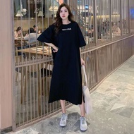 [Korean Version Plus Size Women's Clothing] Ready Stock Loose Plus Size Dress Can Wear Within 150kg Extra Large Size 150kg Half-Sleeved T-Shirt Dress Women Summer Casual Long Dress Fat MM Loose Slimmer Look Cover Flesh Over-the-Knee Dress