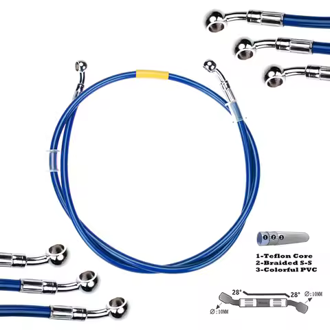 Blue 400mm-2200mm Brake Hose Hydraulic DOT Line Cable 10mm 28°-28° Banjo for Suzuki Kawasaki Yamaha 