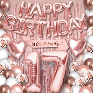 (SG SELLER) 17th Birthday Decorations, 17th Birthday Balloon, Rose Gold Birthday Decorations Set 17 
