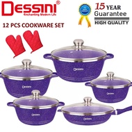 DESSINI ITALY 12 Pcs Casserole Die Cast Aluminium Non Stick Pot Bowl Fry Pan Cookware Tool with Cove