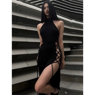 Women Hollow Out Women´s Bodycon High Split Long Dress  Sleeveless Print Side Split Dress Halloween 