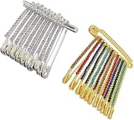 White Stones & Multicolor Stones Safety Pin or Saree Pin Set - 24 Pcs
