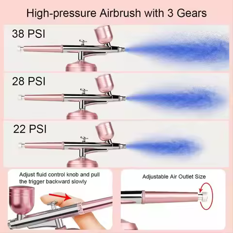 A77K LCD Air Brush Kit with Air Compressor, 3 Gear Pressure Cordless Airbrush Machine with Hose for 