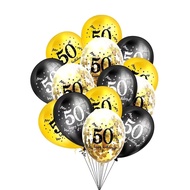 50th/60th Birthday Number Balloons 15Pcs Birthday Balloon Kit for Men and Women Black Gold Latex Bal