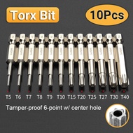 10Pcs Torx Tamper Resistant Screwdriver Bits 50/75/100/150mm T5-T40, Security 6 Point S2 Steel Magne
