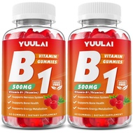 Pack of 2 Vitamin B1 Gummies 500mg for Adults & Kids, Thiamine B1 Supplement with Magnesium, Vitamin