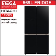 HITACHI R-WB640V0MS 569L 4-DOOR FRIDGE (GLASS BLACK) (3 TICKS) (NO FREE GIFT)