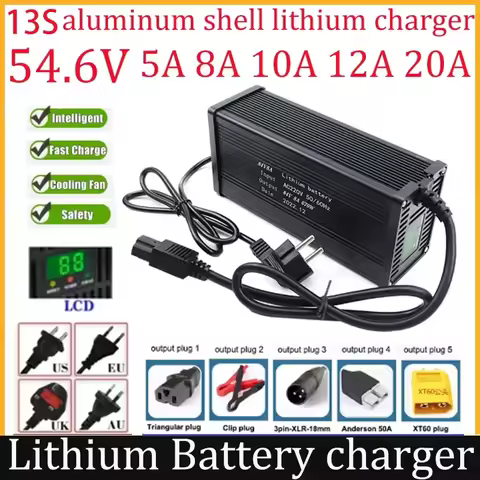 54.6V 5A/8A/10A/12A/15A/20A lithium battery charger LED 110V/220V suitable for 13S 48V battery fast 