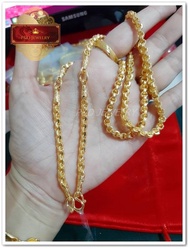 สร้อยคอชุบทองแท้ 24K เคลือบแก้ว 3ห่วงพระ ลายทาโร่ น้ำหนัก 3บาท ความยาว 24 นิ้ว